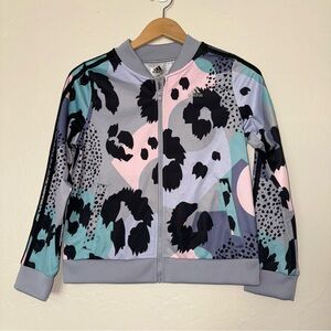 Adidas girls animal print track jacket full zip logo size xl / 16
